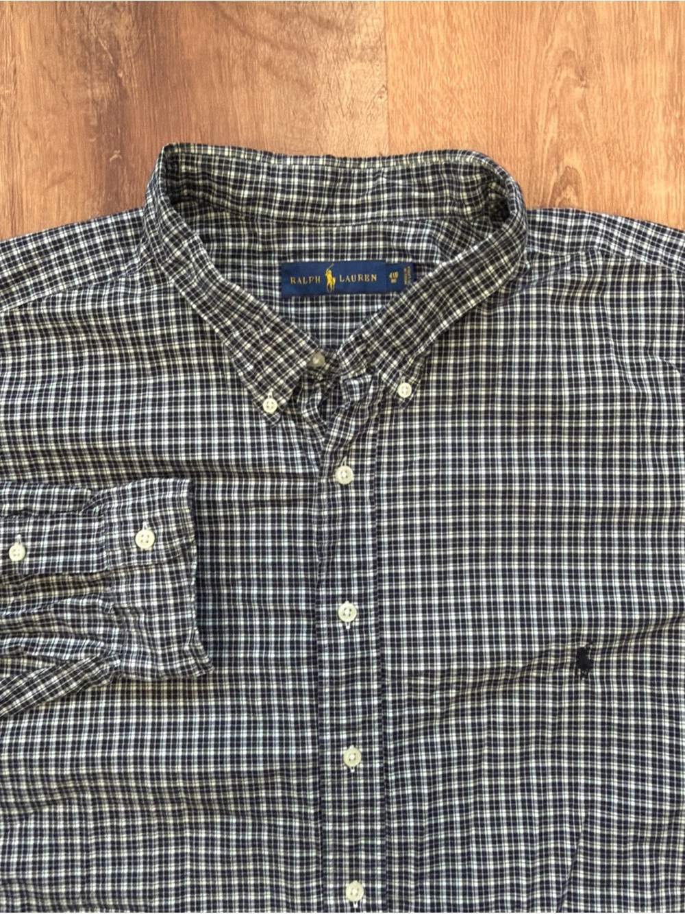 Ralph Lauren Button Down Shirt Mens 4XB Long Sleeve Tartan Check Black Gray